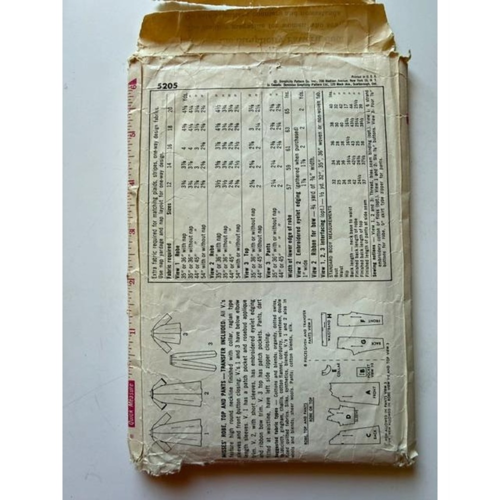Vintage Simplicity Sewing Pattern #5205 Housecoat 1960s Miss Size 16, Bust 36" - Picture 2 of 2
